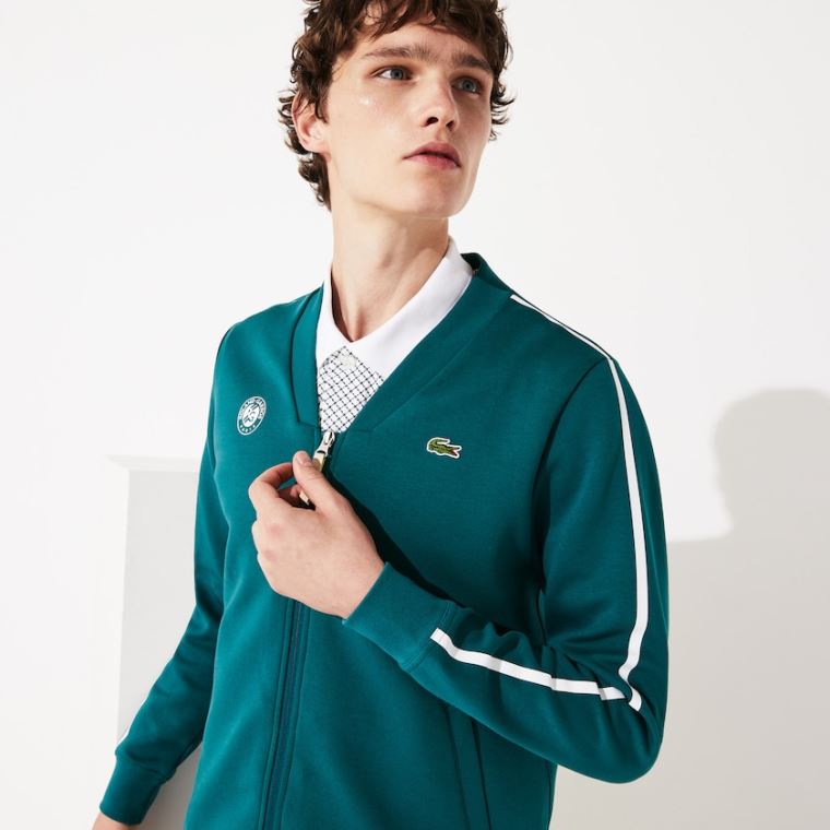 Lacoste SPORT Roland Garros V-Neck Zip Sweatshirt Zöld Fehér Piros | wo4mTD1j