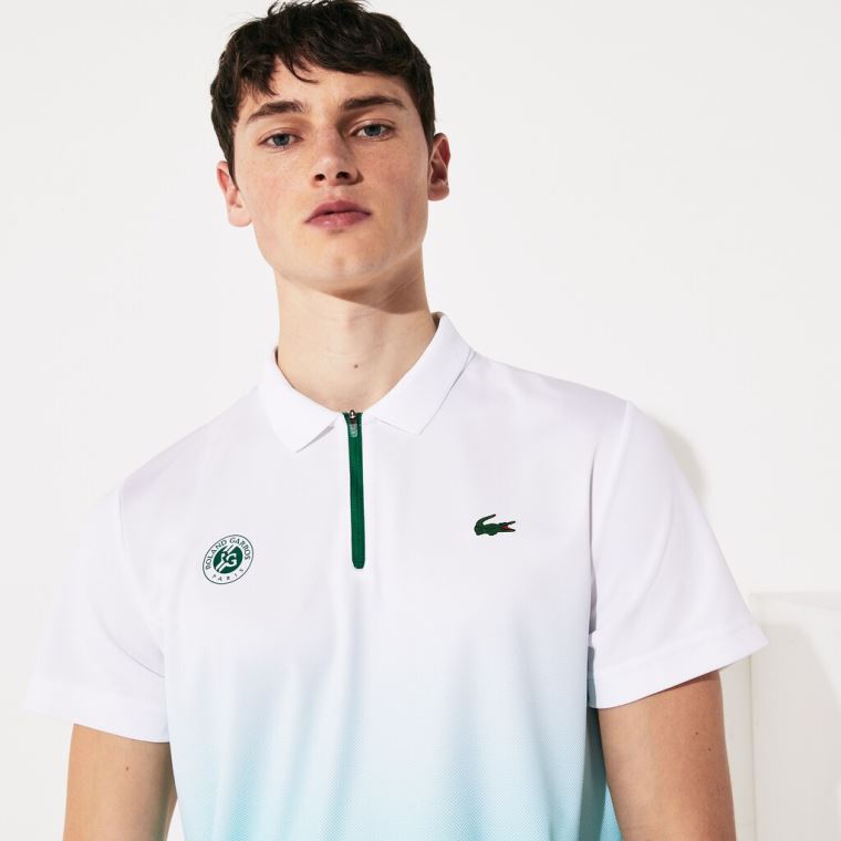 Lacoste SPORT Roland Garros Zip-Front Performance Polo Shirt Fehér Türkiz Zöld | WB3c0xWX