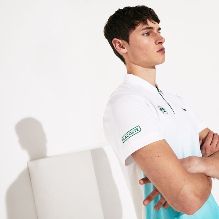 Lacoste SPORT Roland Garros Zip-Front Performance Polo Shirt Fehér Türkiz Zöld | WB3c0xWX