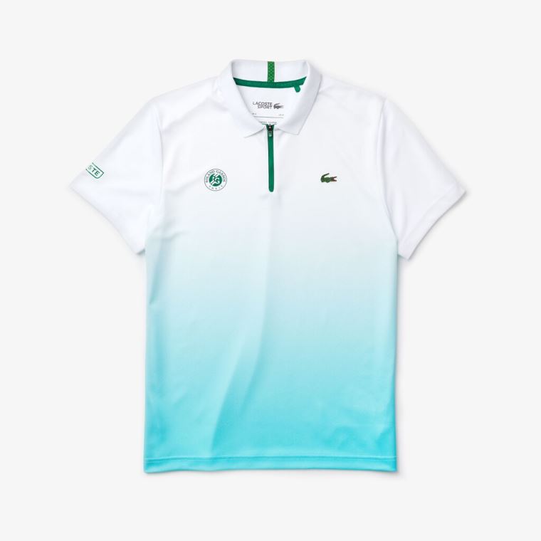 Lacoste SPORT Roland Garros Zip-Front Performance Polo Shirt Fehér Türkiz Zöld | WB3c0xWX