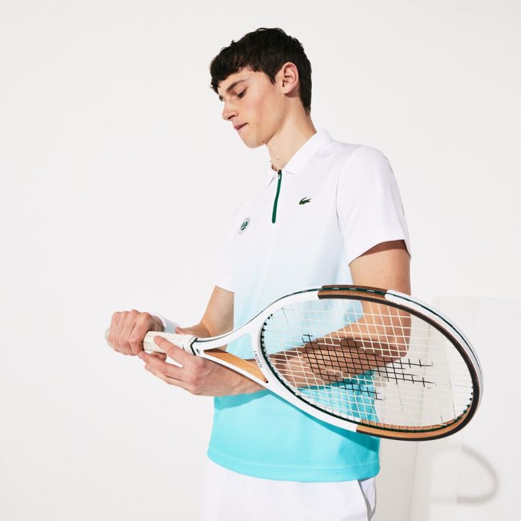 Lacoste SPORT Roland Garros Zip-Front Performance Polo Shirt Fehér Türkiz Zöld | WB3c0xWX