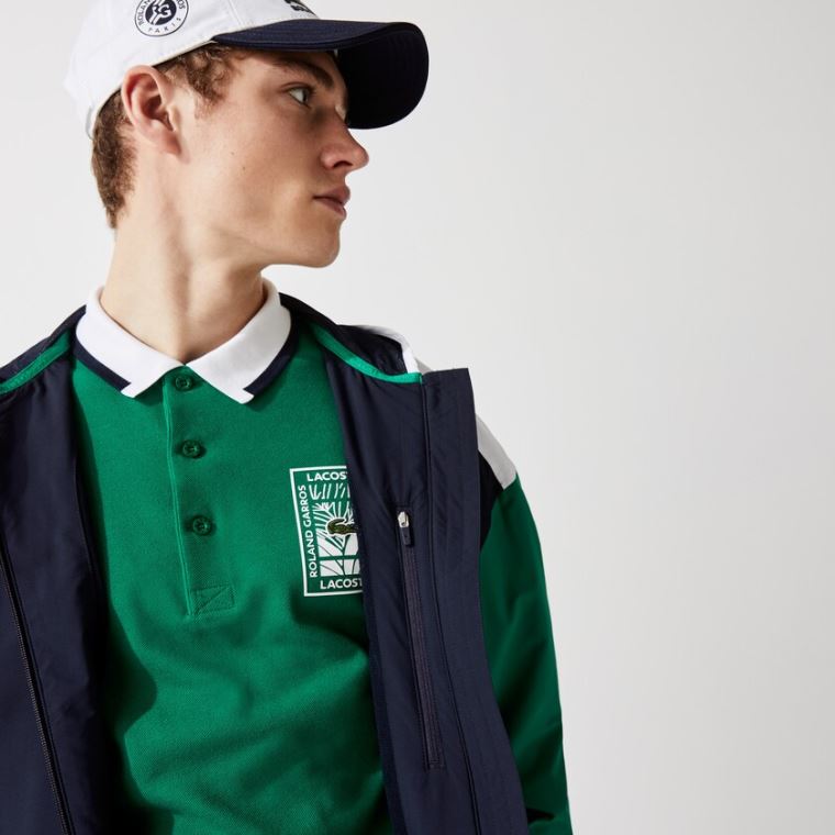 Lacoste SPORT Roland Garros Zip-Up Windbreaker Sötétkék Kék Zöld Fehér | 1ngMCLsT