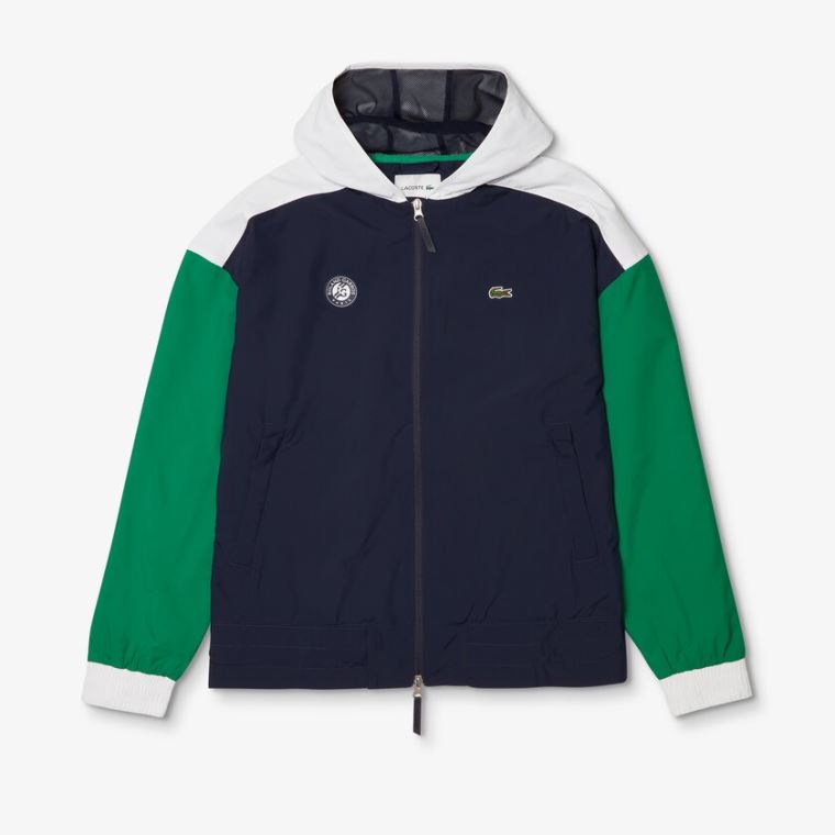 Lacoste SPORT Roland Garros Zip-Up Windbreaker Sötétkék Kék Zöld Fehér | 1ngMCLsT