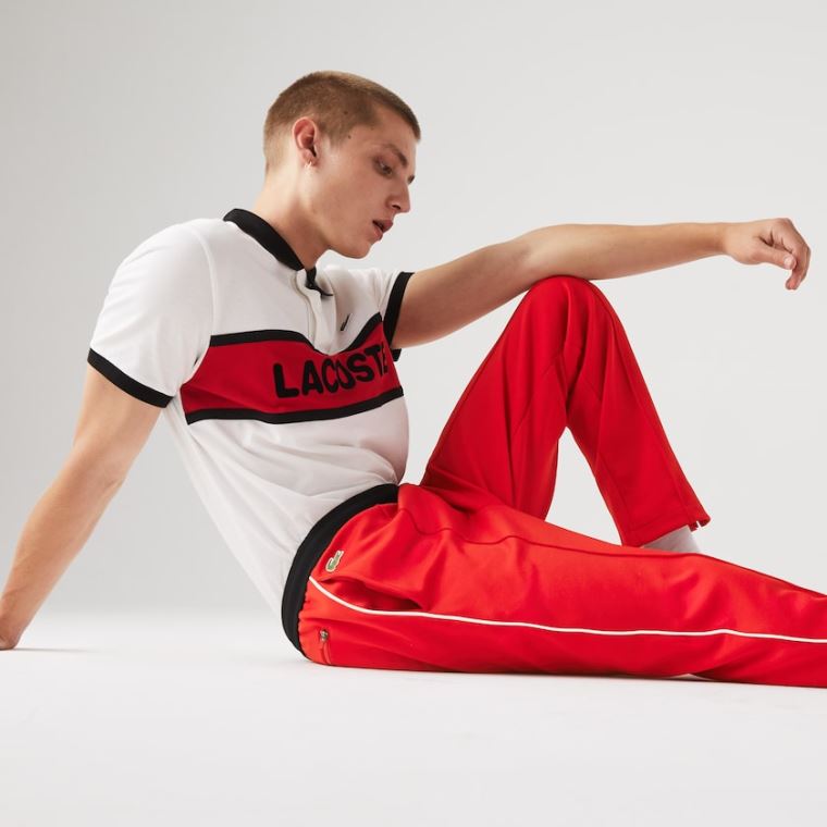 Lacoste SPORT Run-resistant Pleated Tracksuit Pants Piros Fekete Fehér | cfMNhiXl