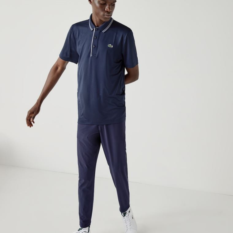 Lacoste SPORT Signature Légáteresztő Golf Polo Shirt Sötétkék Kék Fehér | AIqTqaMY