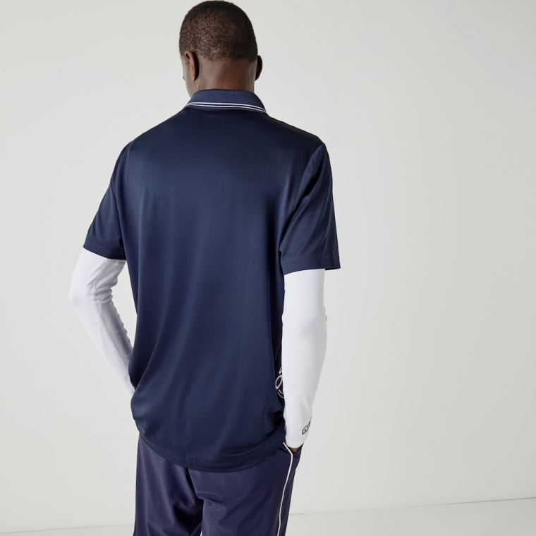 Lacoste SPORT Signature Légáteresztő Golf Polo Shirt Sötétkék Kék Fehér | AIqTqaMY