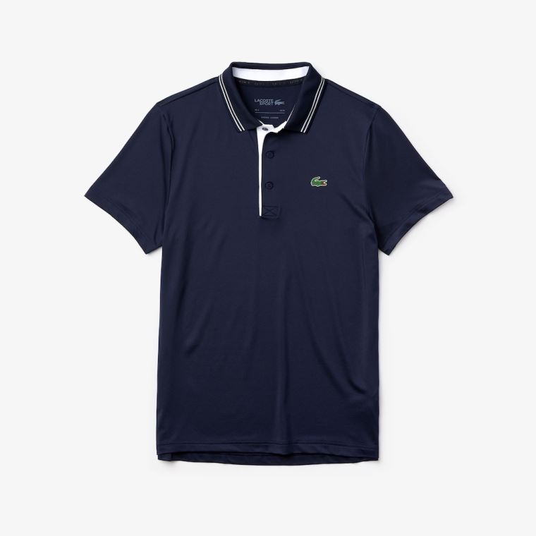 Lacoste SPORT Signature Légáteresztő Golf Polo Shirt Sötétkék Kék Fehér | AIqTqaMY