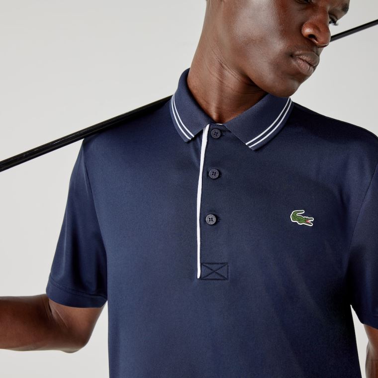 Lacoste SPORT Signature Légáteresztő Golf Polo Shirt Sötétkék Kék Fehér | AIqTqaMY