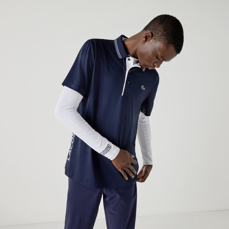 Lacoste SPORT Signature Légáteresztő Golf Polo Shirt Sötétkék Kék Fehér | AIqTqaMY