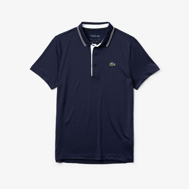 Lacoste SPORT Signature Légáteresztő Golf Polo Shirt Sötétkék Kék Fehér | WgRKm8SW