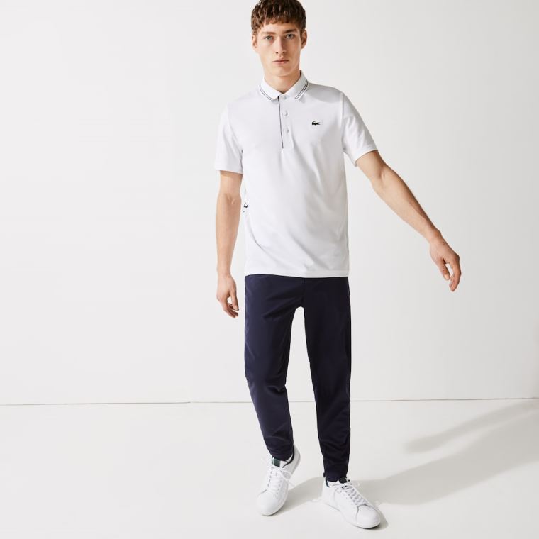 Lacoste SPORT Signature Légáteresztő Golf Polo Shirt Fehér Sötétkék Kék | imjovFyr