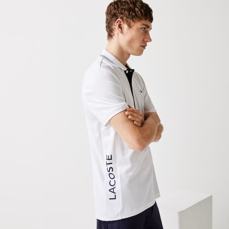 Lacoste SPORT Signature Légáteresztő Golf Polo Shirt Fehér Sötétkék Kék | imjovFyr