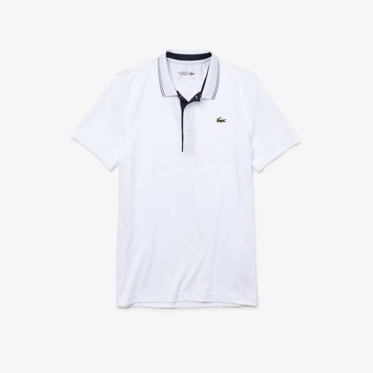 Lacoste SPORT Signature Légáteresztő Golf Polo Shirt Fehér Sötétkék Kék | imjovFyr