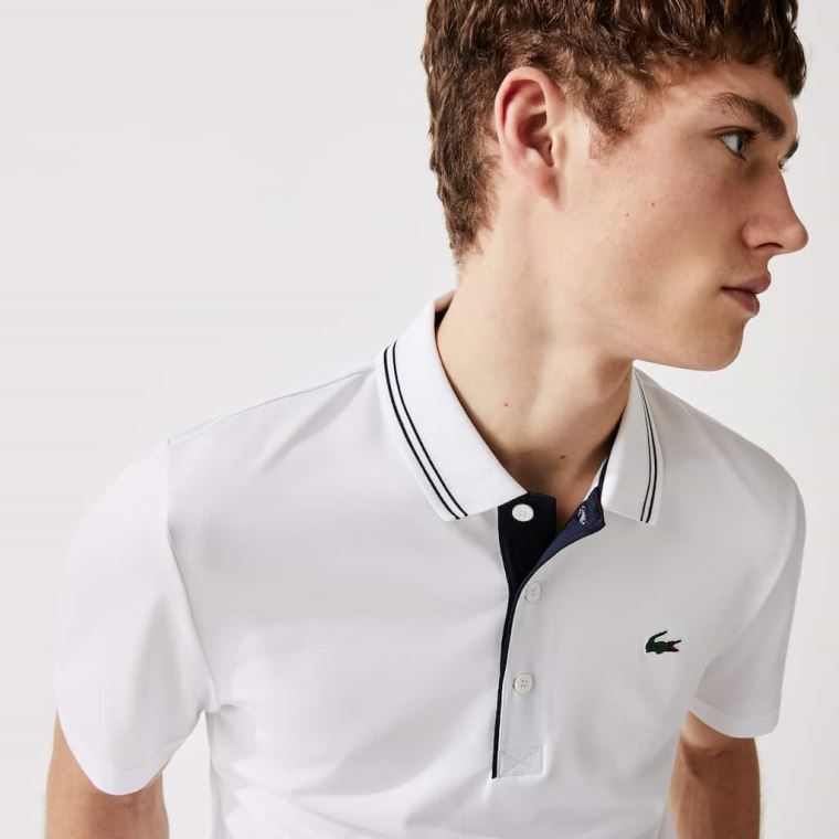 Lacoste SPORT Signature Légáteresztő Golf Polo Shirt Fehér Sötétkék Kék | imjovFyr