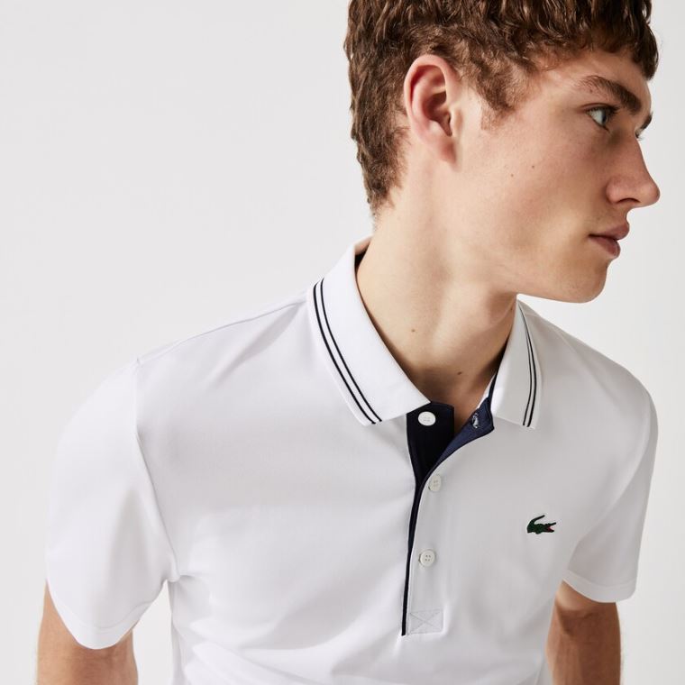 Lacoste SPORT Signature Légáteresztő Golf Polo Shirt Fehér Sötétkék Kék | kSBZVlX0