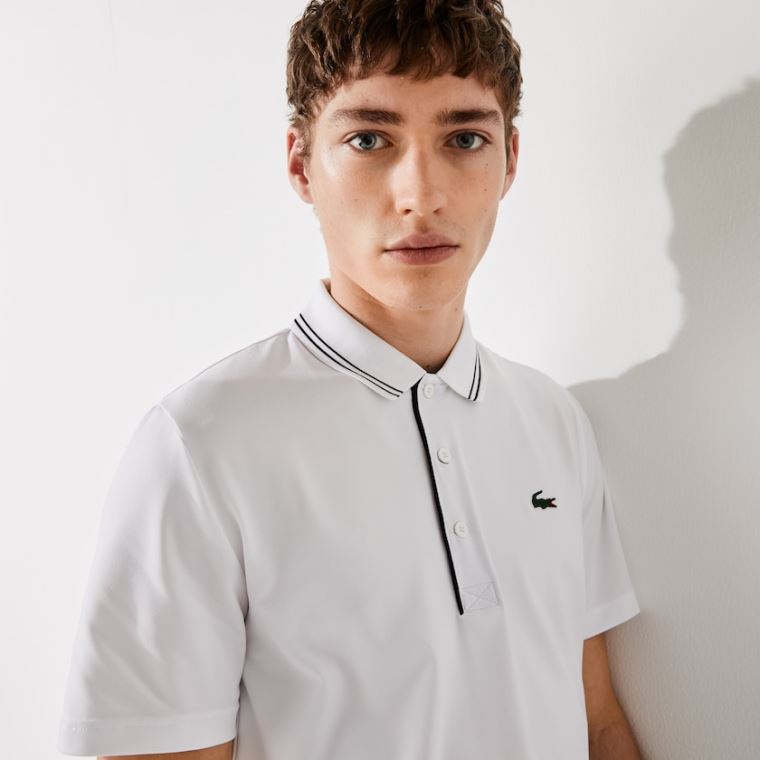 Lacoste SPORT Signature Légáteresztő Golf Polo Shirt Fehér Sötétkék Kék | kSBZVlX0