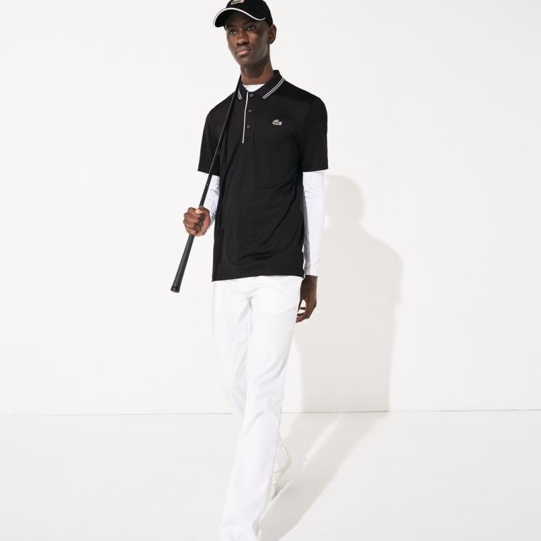 Lacoste SPORT Signature Légáteresztő Golf Polo Shirt Fekete Fehér | mLSjegX9