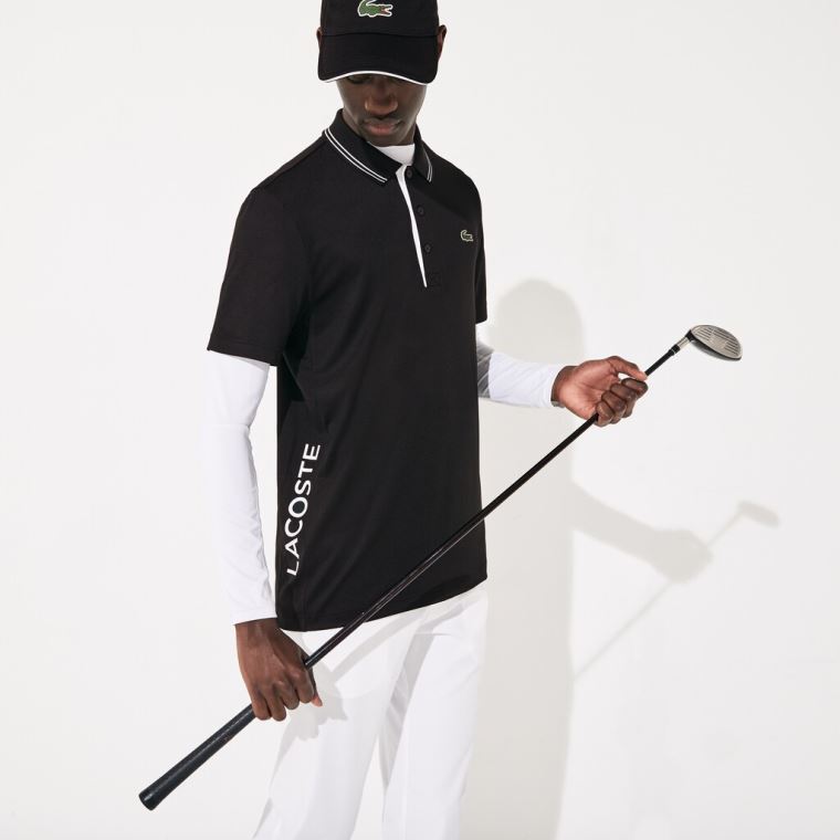 Lacoste SPORT Signature Légáteresztő Golf Polo Shirt Fekete Fehér | mLSjegX9