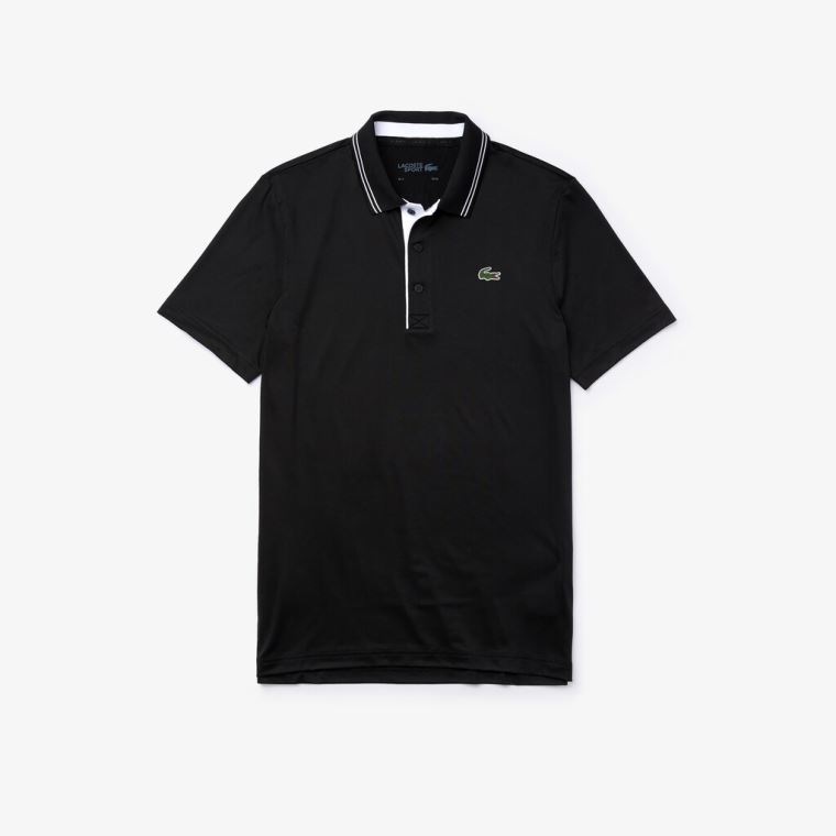 Lacoste SPORT Signature Légáteresztő Golf Polo Shirt Fekete Fehér | mLSjegX9