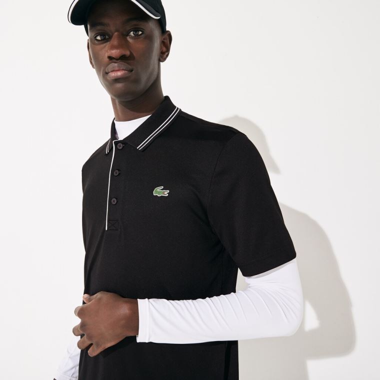 Lacoste SPORT Signature Légáteresztő Golf Polo Shirt Fekete Fehér | mLSjegX9