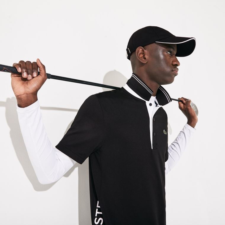 Lacoste SPORT Signature Légáteresztő Golf Polo Shirt Fekete Fehér | mLSjegX9