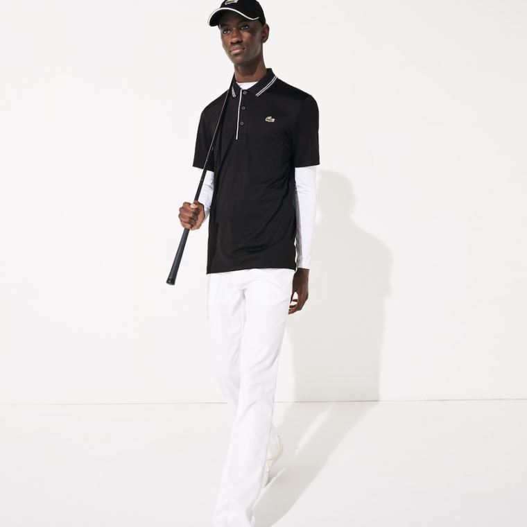 Lacoste SPORT Signature Légáteresztő Golf Polo Shirt Fekete Fehér | tHqmXfol