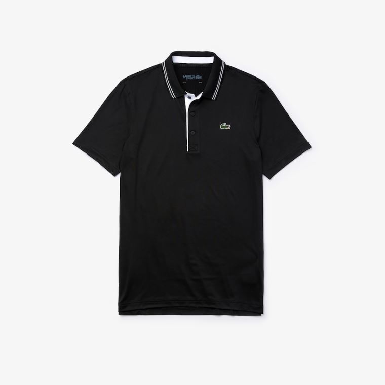 Lacoste SPORT Signature Légáteresztő Golf Polo Shirt Fekete Fehér | tHqmXfol