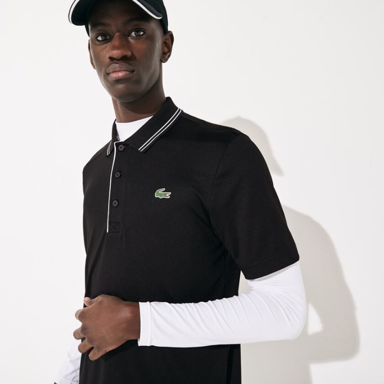 Lacoste SPORT Signature Légáteresztő Golf Polo Shirt Fekete Fehér | tHqmXfol