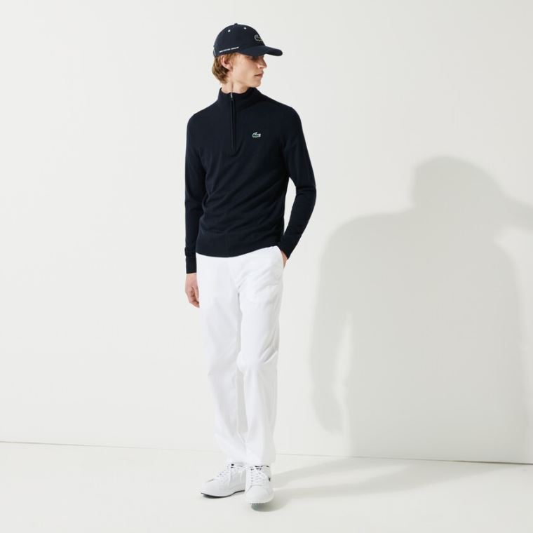 Lacoste SPORT Solid Légáteresztő Knit Zip Collar Golf Pulóver Sötétkék Kék | 20mTkuzD