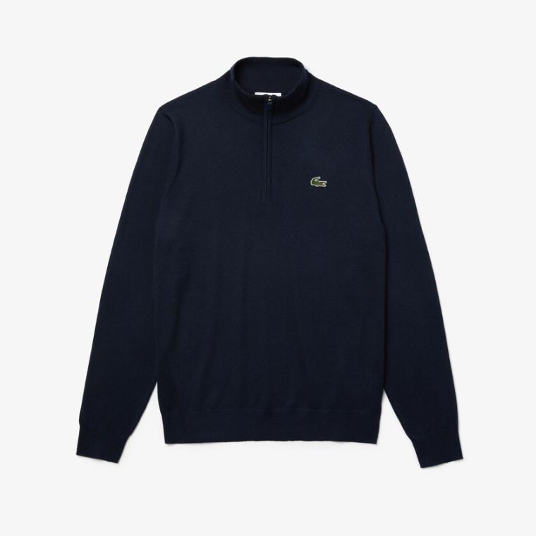 Lacoste SPORT Solid Légáteresztő Knit Zip Collar Golf Pulóver Sötétkék Kék | 20mTkuzD