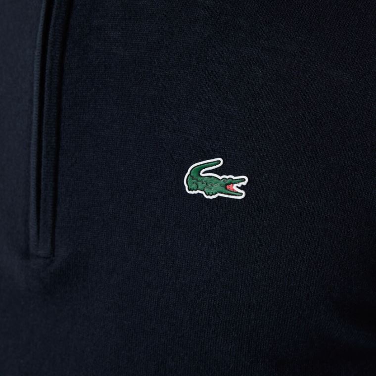 Lacoste SPORT Solid Légáteresztő Knit Zip Collar Golf Pulóver Sötétkék Kék | 20mTkuzD