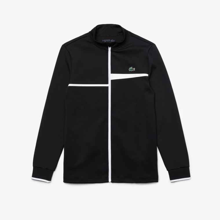 Lacoste SPORT Stand-Up Collar Zip Tenisz Sweatshirt Fekete Fehér | AimQqRlL