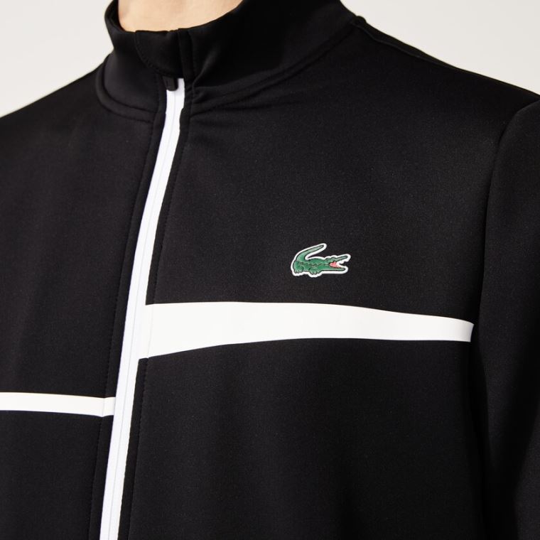 Lacoste SPORT Stand-Up Collar Zip Tenisz Sweatshirt Fekete Fehér | AimQqRlL