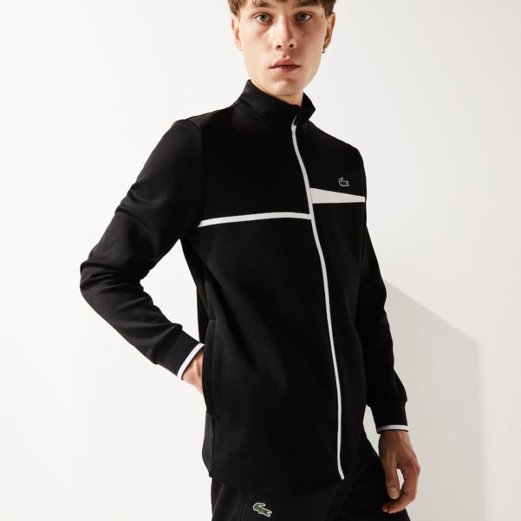 Lacoste SPORT Stand-Up Collar Zip Tenisz Sweatshirt Fekete Fehér | AimQqRlL