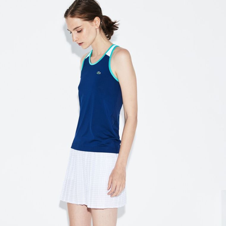 Lacoste SPORT Stretch Jersey Racerback Tenisz Tank Top Sötétkék Kék Fehér Zöld | 3A1xVPuM