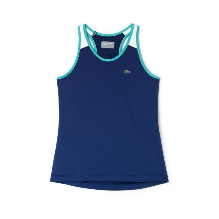 Lacoste SPORT Stretch Jersey Racerback Tenisz Tank Top Sötétkék Kék Fehér Zöld | 3A1xVPuM