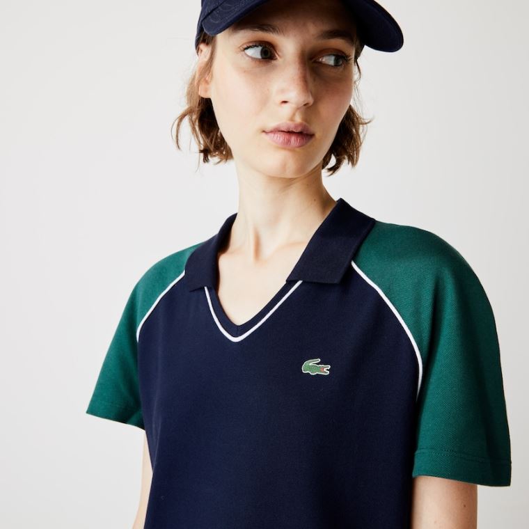 Lacoste SPORT Stretch Pamut Golf Polo Ruha Sötétkék Kék Zöld Fehér | hFVE2tp5