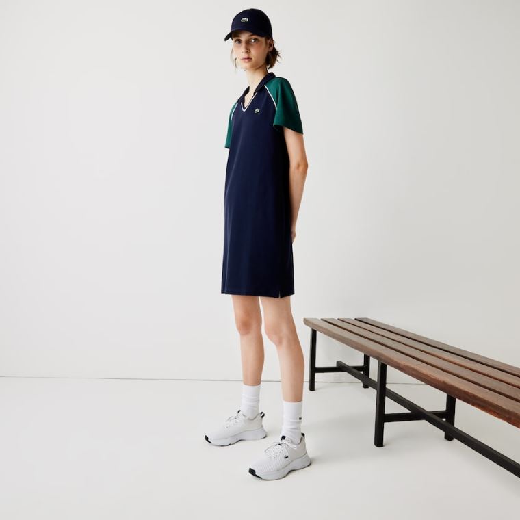 Lacoste SPORT Stretch Pamut Golf Polo Ruha Sötétkék Kék Zöld Fehér | hFVE2tp5