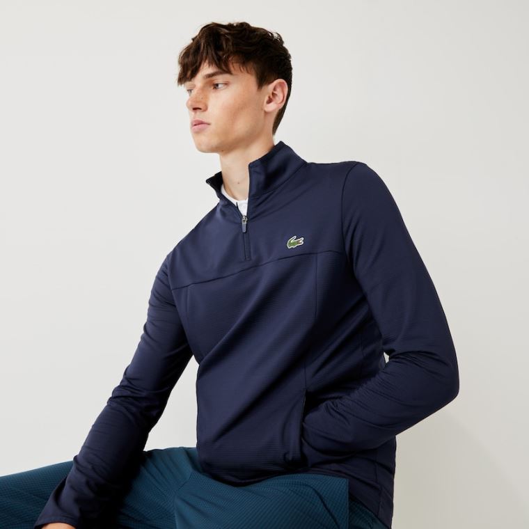 Lacoste SPORT Stretch Zippered Collar Sweatshirt Sötétkék Kék | bSEAIuBc