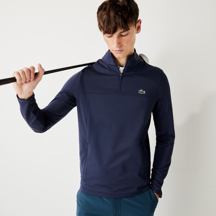 Lacoste SPORT Stretch Zippered Collar Sweatshirt Sötétkék Kék | bSEAIuBc