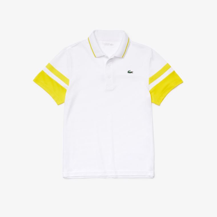 Lacoste SPORT Striped-Sleeve Légáteresztő Piqué Tenisz Polo Shirt Fehér Sárga | PIg7P5d8