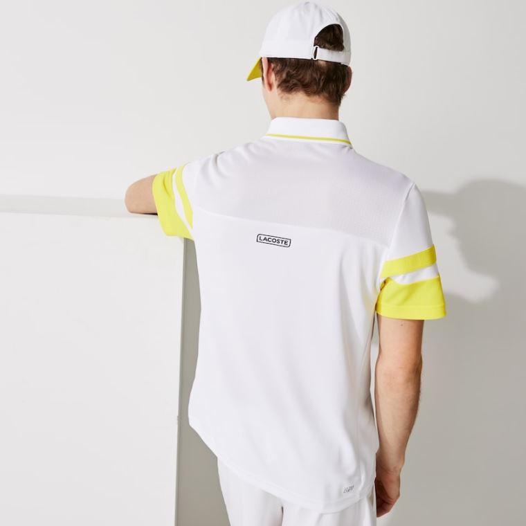 Lacoste SPORT Striped-Sleeve Légáteresztő Piqué Tenisz Polo Shirt Fehér Sárga | QEwB5Xhe