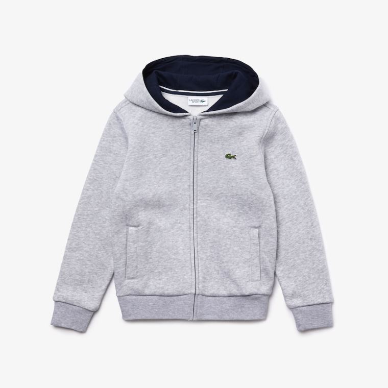 Lacoste SPORT Tenisz Zippered Fleece Sweatshirt Szürke Sötétkék Kék | 6rxoYNUd