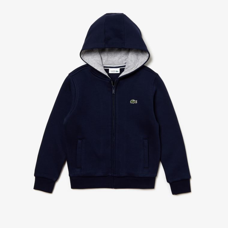 Lacoste SPORT Tenisz Zippered Fleece Sweatshirt Sötétkék Kék Szürke | yWGAerXK