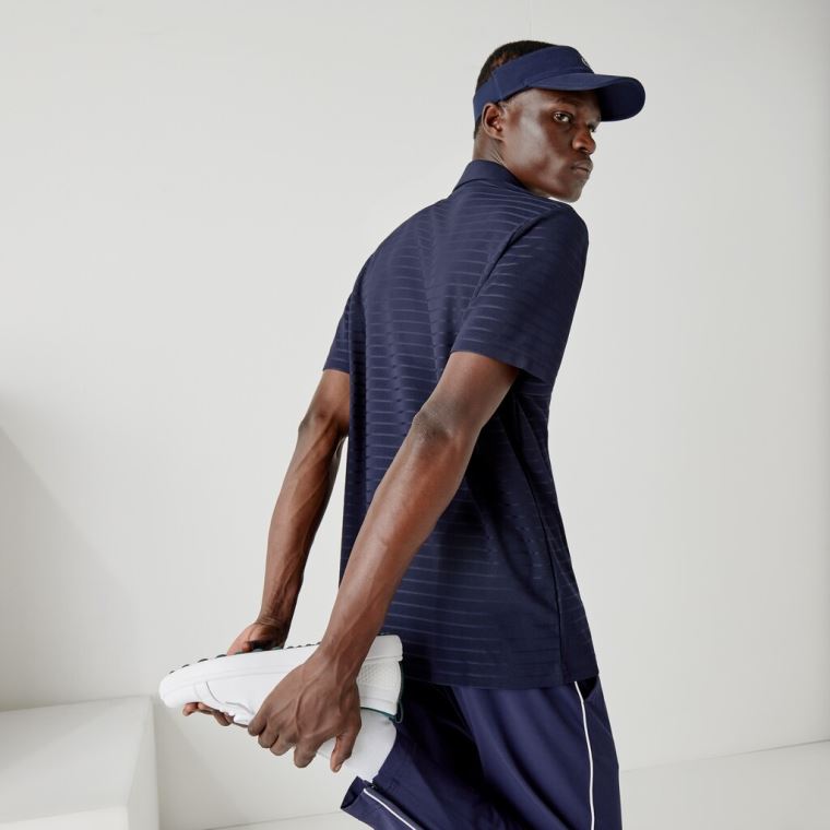 Lacoste SPORT Textured Légáteresztő Golf Polo Shirt Sötétkék Kék | 9WPhGVAs