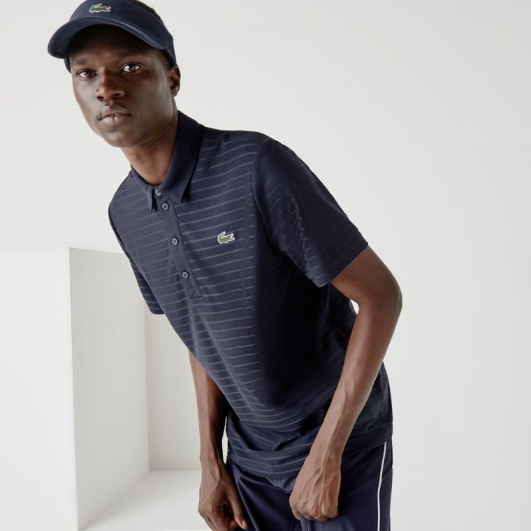 Lacoste SPORT Textured Légáteresztő Golf Polo Shirt Sötétkék Kék | 9WPhGVAs