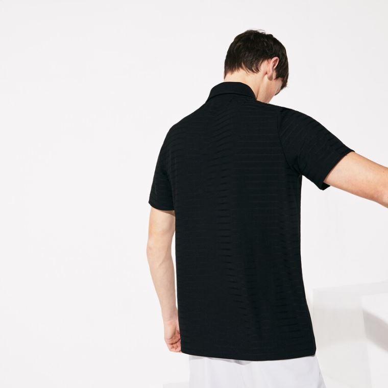 Lacoste SPORT Textured Légáteresztő Golf Polo Shirt Fekete | AXAUcvLx