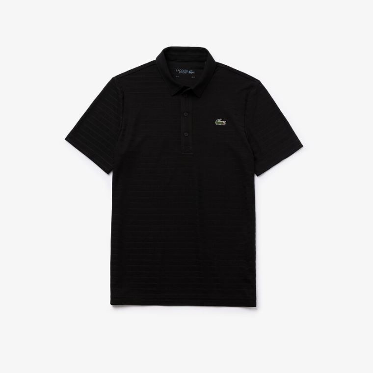 Lacoste SPORT Textured Légáteresztő Golf Polo Shirt Fekete | AXAUcvLx