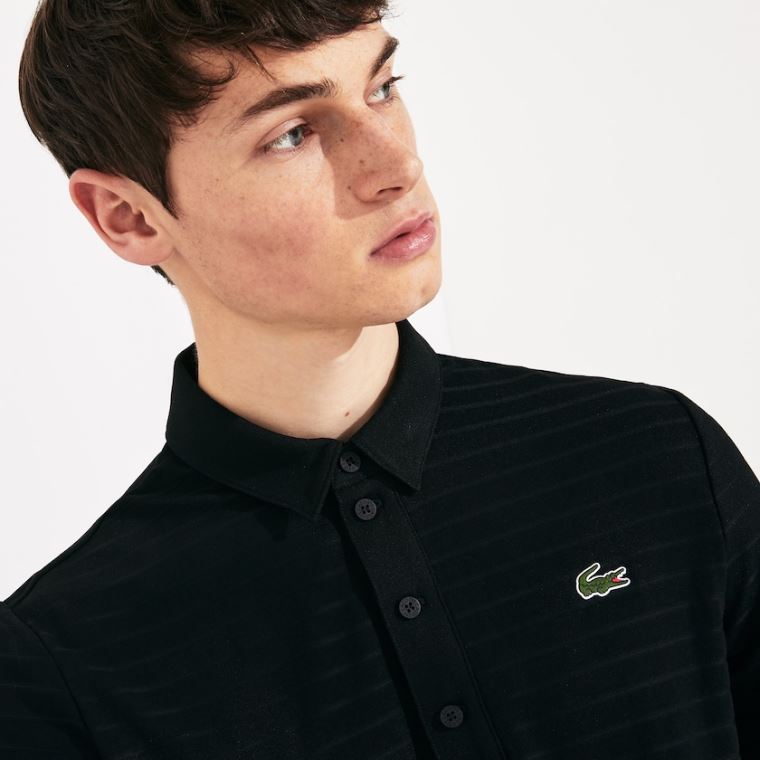 Lacoste SPORT Textured Légáteresztő Golf Polo Shirt Fekete | AXAUcvLx