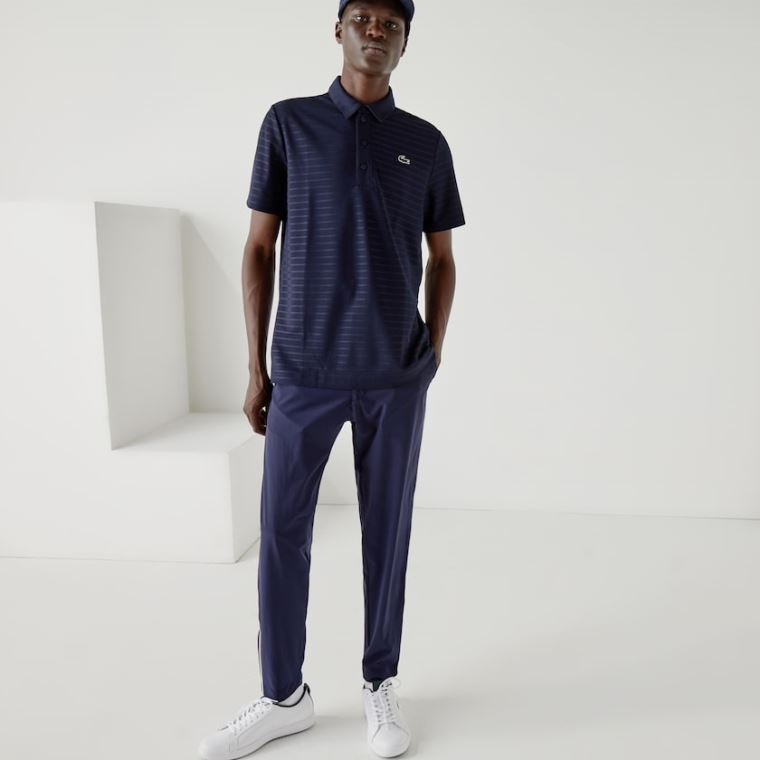 Lacoste SPORT Textured Légáteresztő Golf Polo Shirt Sötétkék Kék | GbDuPGTz